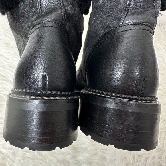 Frye Women’s Samantha Black Leather Canvas Shearling Combat Hiking Boots Size 8 - Picture 9 of 15
